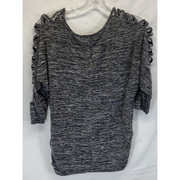 Heart Soul Top Womens Size Small Gray Stretch Strappy 3/4 Sleeves Puckered Waist - Picture 5 of 6